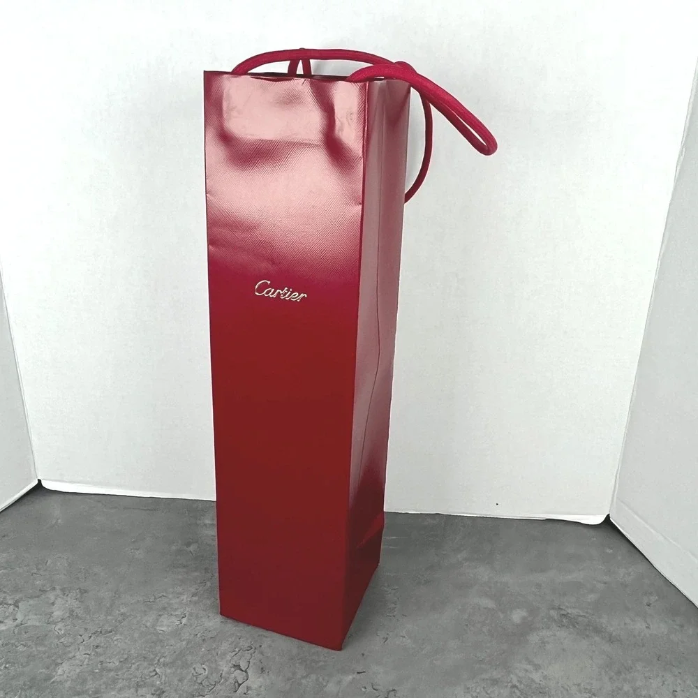 Cartier Red Luxury Paper Shopping Bag Gold Logo Rope Handles Excellent Condition